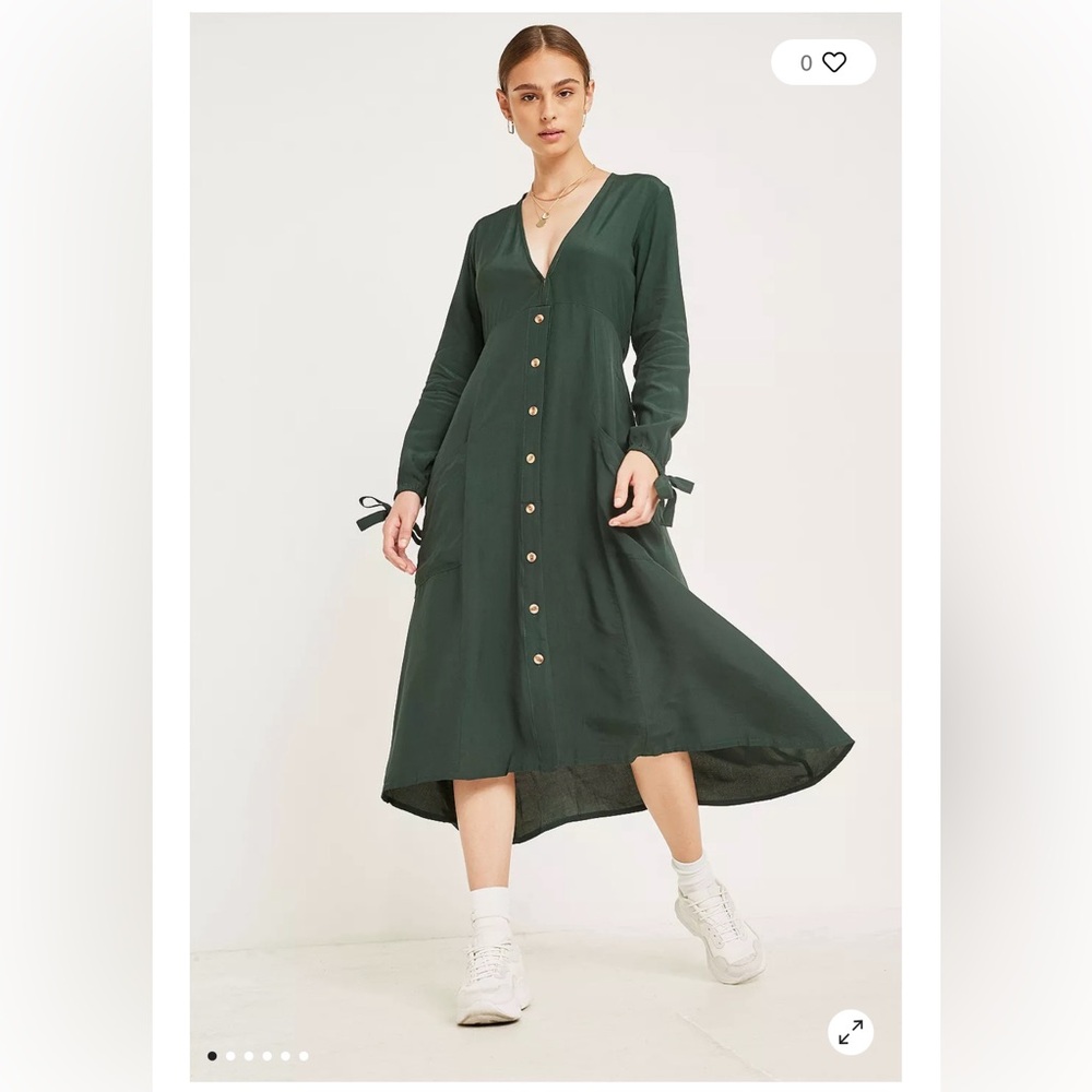 Faithfull the Brand Forest Green Button-Front Midi Dress